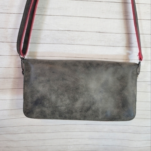 FRITZI AUS PREUBEN GRAY CLUTCH CROSSBODY SHOULDER BAG, W HOT PINK TRIM - Picture 7 of 10